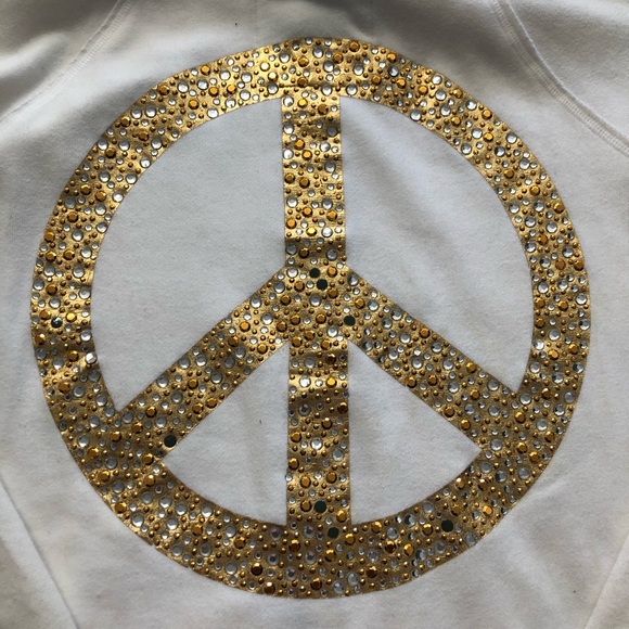 PINK Rhinestone Metallic Peace Sign Zip-Up Hoodie - Picture 6 of 10